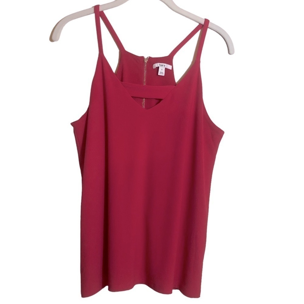 Bar III Women’s Sleeveless Bright Pink Strappy Tank Top Crepe V-Neck Size Small